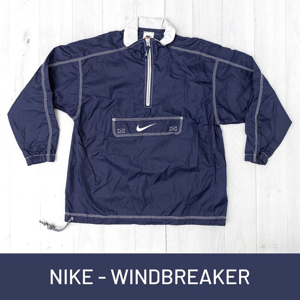 Nike Navy Blue Pullover Windbreaker with White Trim